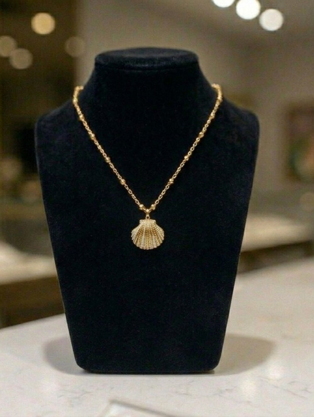 Artisan Hand-Painted Gold & Silver Scallop Shell Necklace
